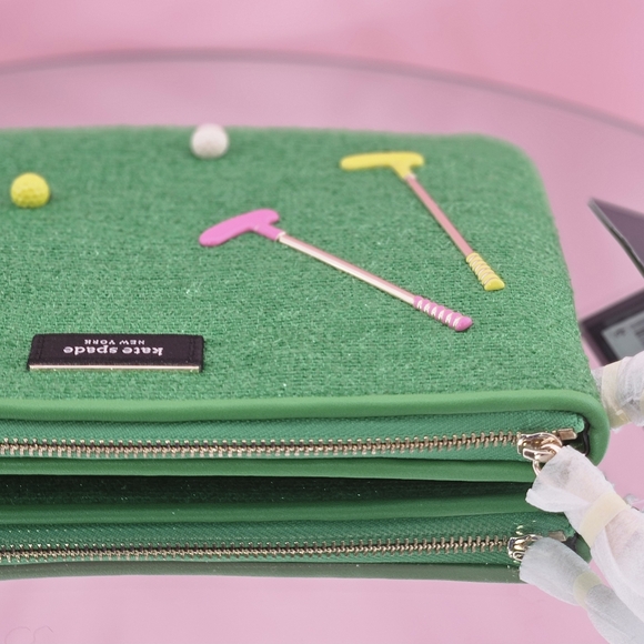 Kate Spade Wristlet Green Multi Tee Time Embellished Astroturf Purse Golf Balls - Picture 3 of 6